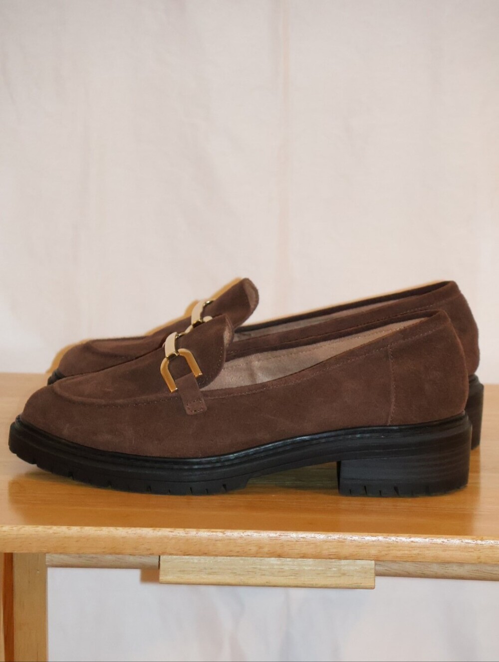 Kelly & Katie Brown Major Suede Loafers with Gold Bit. 9M